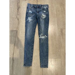 American Eagle Jeans Womens Size 2 Super Stretch Jegging Distressed Denim